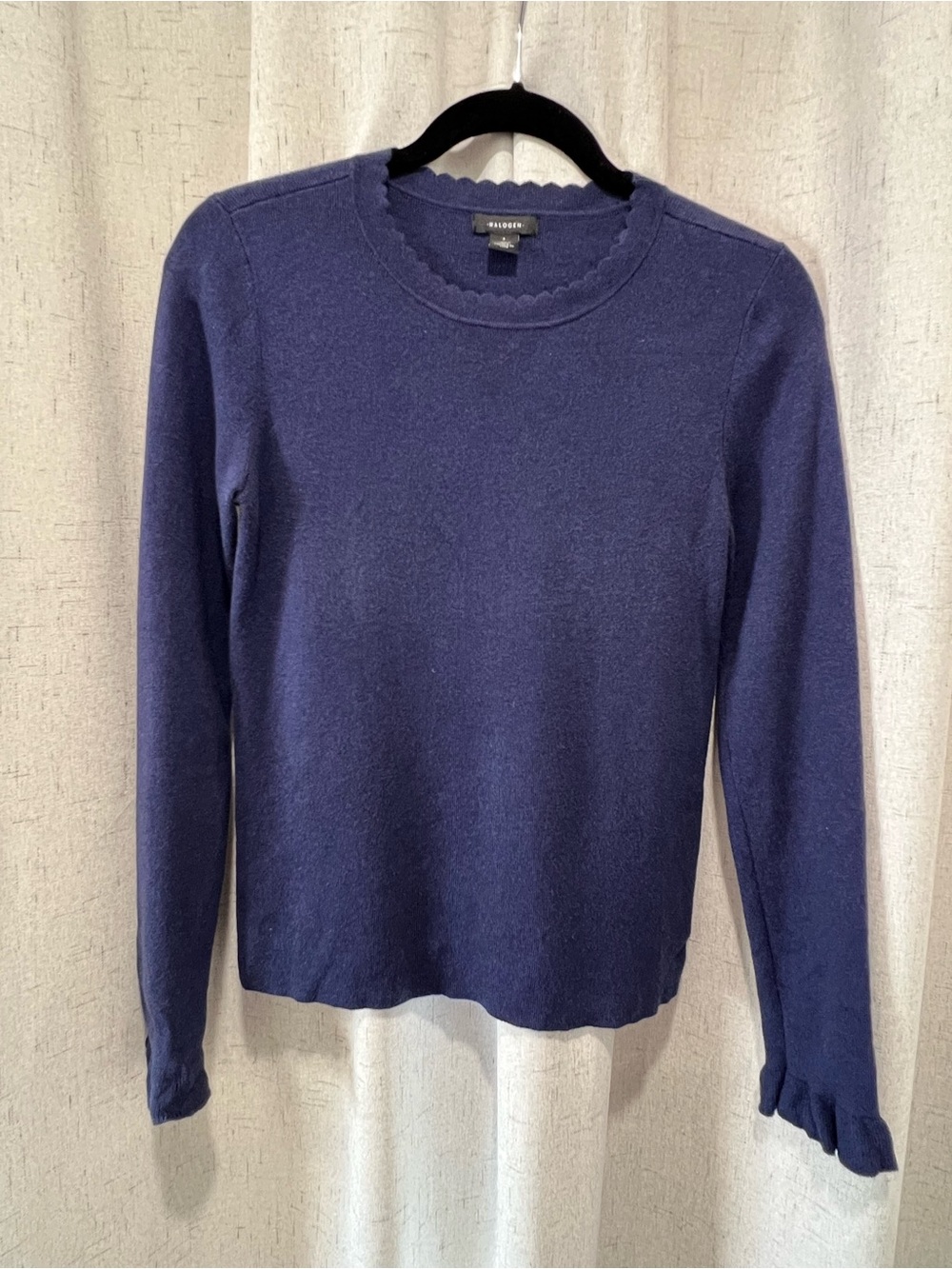Halogen Navy Long-Sleeve Scallop Crew Sweater
